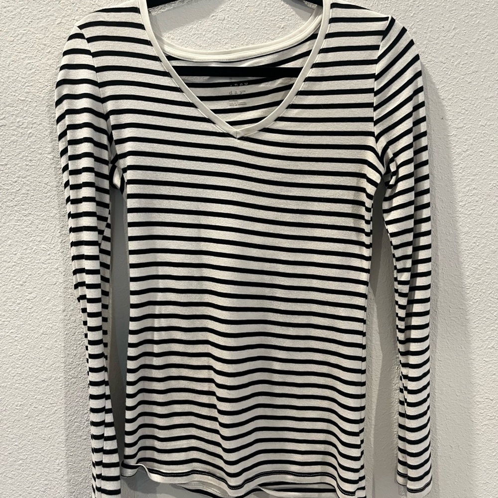 a new day Classic Black and White Striped Long Sleeve Top